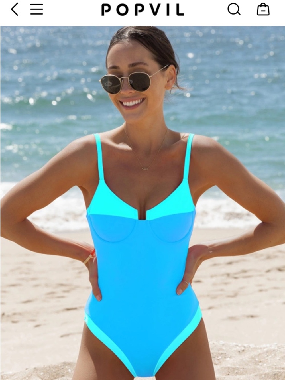 Brand new Popvil Color Block V-Wrie One Piece Swimsuit. Size large
